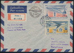 Czechoslovakia CSSR Mi 1042-43 First Flight R- Cover Praha Paris - Posta Aerea