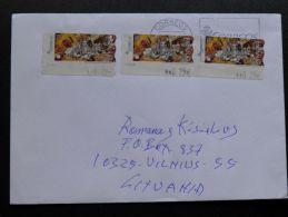 Cover Sent From Spain Atm Machine Stamps Musical Instrument Food - Brieven En Documenten