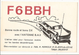 Carte Radio Qsl -voiture Auto - Antenne Dx - St Jean De Losne - 21 - Cote D'or - 1970 Env . - Voitures De Tourisme