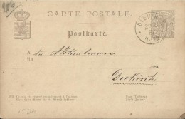 LUXEMBOURG 1882 - PRE-STAMPED POSTAL CARD OF 5 C FROM DIEKIRCK A DIEKIRCH 29 ?? REJAL255/12 - 1859-1880 Coat Of Arms