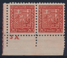 Czechoslovakia 1929 Mi 279A Planche Plate Platte "3A" Pair MNH - Ongebruikt