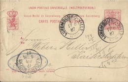 LUXEMBOURG 1887 - PRE-STAMPED POSTAL CARD OF 10 C FROM  LUXEMBOURG A KAISERLAUTJUN 16, 1889  ARR JUN 17 REJAL255/7 PLEAS - 1882 Allégorie