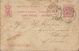 LUXEMBOURG 1894 - PRE-STAMPED POSTAL CARD OF 10 C FROM  REMICH FEB 21,   REJAL255/6 - 1882 Alegorias