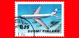 FINLANDIA - SUOMI - USATO - 1969 - 50 Anni Linee Aeree Commerciali - Aircraft DC-8-62 CF & Helsinki Airport - 0.25 - Gebruikt