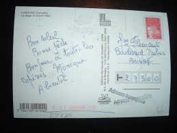 CP MARIANNE DE LUQUET TVP ROUGE OBL.MEC.17.07.01 MERVILLE FRANCEVILLE (14) + GRIFFE  ADRESSE INCOMPLETE - 1997-2004 Marianne Of July 14th