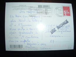 CP MARIANNE DE LUQUET TVP ROUGE OBL.MEC.13-8-1999 CARNAC (56) + GRIFFE VOIE INCONNUE (27) - 1997-2004 Marianne Du 14 Juillet