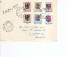 Luxembourg -Caritas 1956-Blasons ( Lettre En Premier Jour De 1956 Vers La France à Voir) - Storia Postale