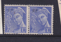 FRANCE N° 546 10C OUTREMER TYPE MERCURE RF A MOITIE EFFACE SUR LE TIMBRE DE GAUCHE  NEUF AVEC CHARNIERE - Unused Stamps