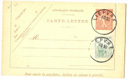 LBL26BIS - CL SEMEUSE LIGNEE 10c DATE 537  + COMPL.T ORPHELINS 5c+5c OBL.LIEPVRE NON ECRITE - Cartes-lettres