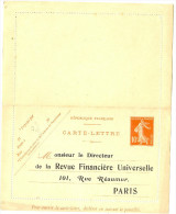 LBL26BIS - CL SEMEUSE CAMEE 10c REPIQUAGE LA REVUE FINANCIERE UNIVERSELLE  NEUVE - Cartes-lettres