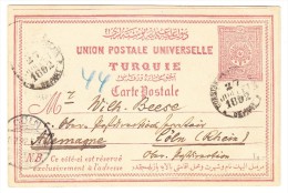 Türkei 20 Paras 27-7-1890 Constantinople-Galata Ganzsache Nach Cöln D - Lettres & Documents