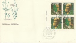CANADA 1981 - FDC: BOTANISTS :J.MACOUN - FRERE MARIE-VICTORINI (FLORA) W UPPER LEFT BLOCK OF 4 STS: 2 OF EA OF 17 C POST - 1981-1990