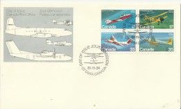 CANADA 1981 - FDC: AIRCRAFTS DH82C T.MOTH-AVRO C-102-CANADAIR CL-41-DHC-7 DASH 7  W 1 BLOCK OF 4 STS:2OF 17C-2OF 35 C P - 1981-1990