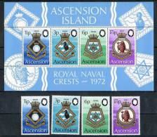 ASCENSION 1972 NAVAL ARMS + S/S SC.#156-59a MNH SHIPS, BIRDS - Ascension (Ile De L')