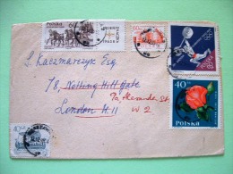 Poland 1965 Cover To England - Ship - Horse Carriage - Castle - Weight Lifting Olympics - Flowers Roses - Covers & Documents