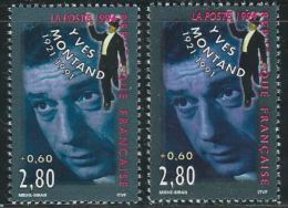 Variété : N° 2901 Yves Montand Visage Vert Au Lieu De Bleu + Normal ** - Unused Stamps