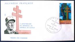 POLYNESIE FRANçAISE:  De GAULLE 1 FDC  (Yvert N° PA 123) . Obliteration PAPEETE 1977 - De Gaulle (Général)