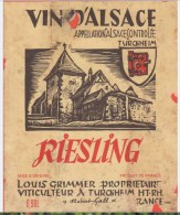 Etiquette VIN - ALSACE  RIESLING -  L. Grimmer à Turckheim - Riesling