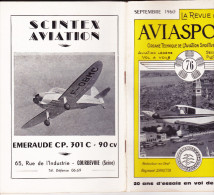 La Revue Du Pilote AVIASPORT Avion Planeur Planeurs à Faible Vitesse De Chute Vol à Voile Septembre 1960 - Aviation