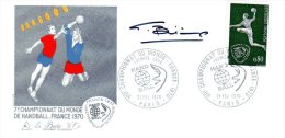 France 1970 FDC Autographed, Drawn And Engraved By George Bétemps "VII Th World Championship Handball" - Balonmano