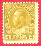 Canada #  110- 4 Cents  - Mint - Dated  1911-25- George V Admiral Issue /  George V Émission Des Admiraux - Unused Stamps