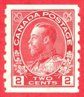 Canada #  127 - 2 Cents  - Mint - Dated  1912-24 - George V Admiral Coil /  George V Admiraux 'Bobine' - Ungebraucht