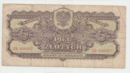 Poland 5 Zlotych 1944 VG Banknote WWII P 108 - Polonia