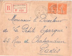 2898 BOULOGNE Sur SEINE  Lettre Recommandée Semeuse 30 C Orange Yv 141 Ob 7 1 1921 - Lettres & Documents