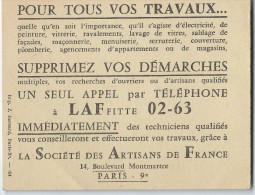 Société Des Artisans De France/ Publicité / Si Vous Avez Besoin D'un Artisan Qualifié / Vers 1960-1965       VP652 - Unclassified