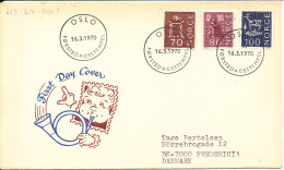 Norway FDC 16-3-1970 Definitives With Cachet Sent To Denmark - FDC