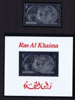 1971 Apollo XV  MiNr A566a, Bl A103**- Timbres Argent - Espace - Silver Stamps - Space - Ras Al-Khaima