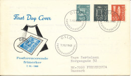 Norway FDC 7-10-1968 New Regular Issues Fluorescent With Cachet Sent To Denmark - FDC