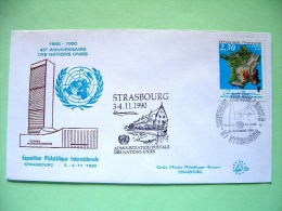 France 1990 FDC Cover - Geographic Institute - Map - Concorde Plane Cancel - United Nations 45 Anniv - Brieven En Documenten