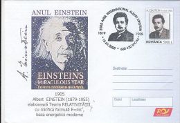 507- ALBERT EINSTEIN, SCIENTIST, COVER STATIONERY, ENTIER POSTAL, 2005, ROMANIA - Albert Einstein