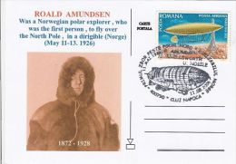 521- ROALD AMUNDSEN, DIRIGIBLE FLIGHT OVER NORTH POLE, SPECIAL POSTCARD, 2006, ROMANIA - Expéditions Arctiques