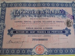 Action De 100 Francs Au Porteur/ La Fonciére De Hendaye Et Du Sud-Ouest/  / 1910     ACT60 - Industrial