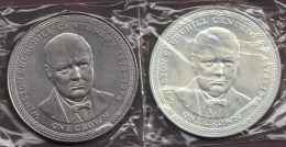 ISLE OF MAN LOT 2x 1 CROWN 1974 W.CHURCHILL ARGENT SILVER + NICKEL KM# 30+30a - Isle Of Man