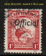 NEW ZEALAND    Scott  # O 58 VF USED - Dienstmarken