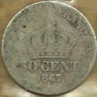 FRANCE 50 CENTIMES CROWN FRONT NAPOLEON III BACK 1867 A AG SILVER KM.Y29.2 VG READ DESCRIPTION CAREFULLY !!! - 50 Centimes