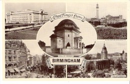 Angleterre-Greetings From Birmingham- 1956-Hall Of Memory-Cathedral-The Civic Center-New Street-University - Birmingham