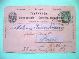 Switzerland 1903 Pre Paid Postcard To Paris - Aditional Numeral Stamp (card Was Glued In An Album) - Covers & Documents