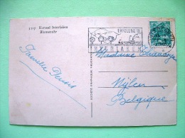 Switzerland 1941 Postcard "Interlaken Flowers Clock" To Belgium - Mt. Pilatus - Ship Cancel - Brieven En Documenten