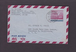 TIMBRE. LETTRE. ....JAPAN.PAPON.AEROGRAMM E.TAKAYAMA.USA.ETATS UNIS.AMERIQUE.PASADEMNA.P A.POSTE AERIENNE.BURNIE.CRAIG - Poste Aérienne