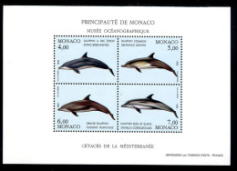 MONACO 1992, Yv. 56, CETACES, DAUPHINS, 4 Valeurs, 1 Feuillet Neuf / Mint. - Dolphins