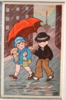 Cp Litho Illustrateur Margret BORISS AMAG 0333 DUO Enfant Tenant Parapluie Rouge Fille Et Chien Beau Cachet Bouillon - Boriss, Margret