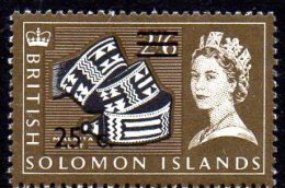 Solomon Is. QEII 1966 Decimal Surcharges 25c On 2/6d, Wmk. Sideways, MNH (B) - Islas Salomón (...-1978)