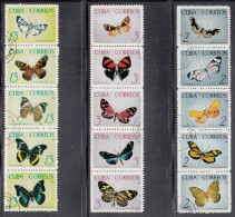 Cuba Used Scott #1000a, #1005a, #1010a Strips Of 5 Each Butterflies - Usados