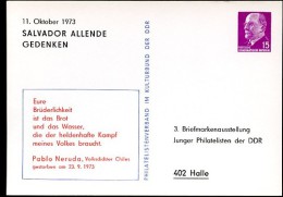 DDR PP10 D2/010a Privat-Postkarte ALLENDE NERUDA Halle 1973  NGK 5,00 € - Cartes Postales Privées - Neuves