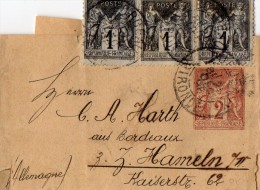 TB 276 - Entier Postal Type Sage Sur Bande De Journal +  N°83  OB BORDEAUX Pour HAMELN  ( Allemagne ) - Striscie Per Giornali