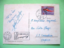 Switzerland 1972 Postcard "Montreux - Lake - Swan" To France - Helicopter - Music Violin Slogan - Briefe U. Dokumente